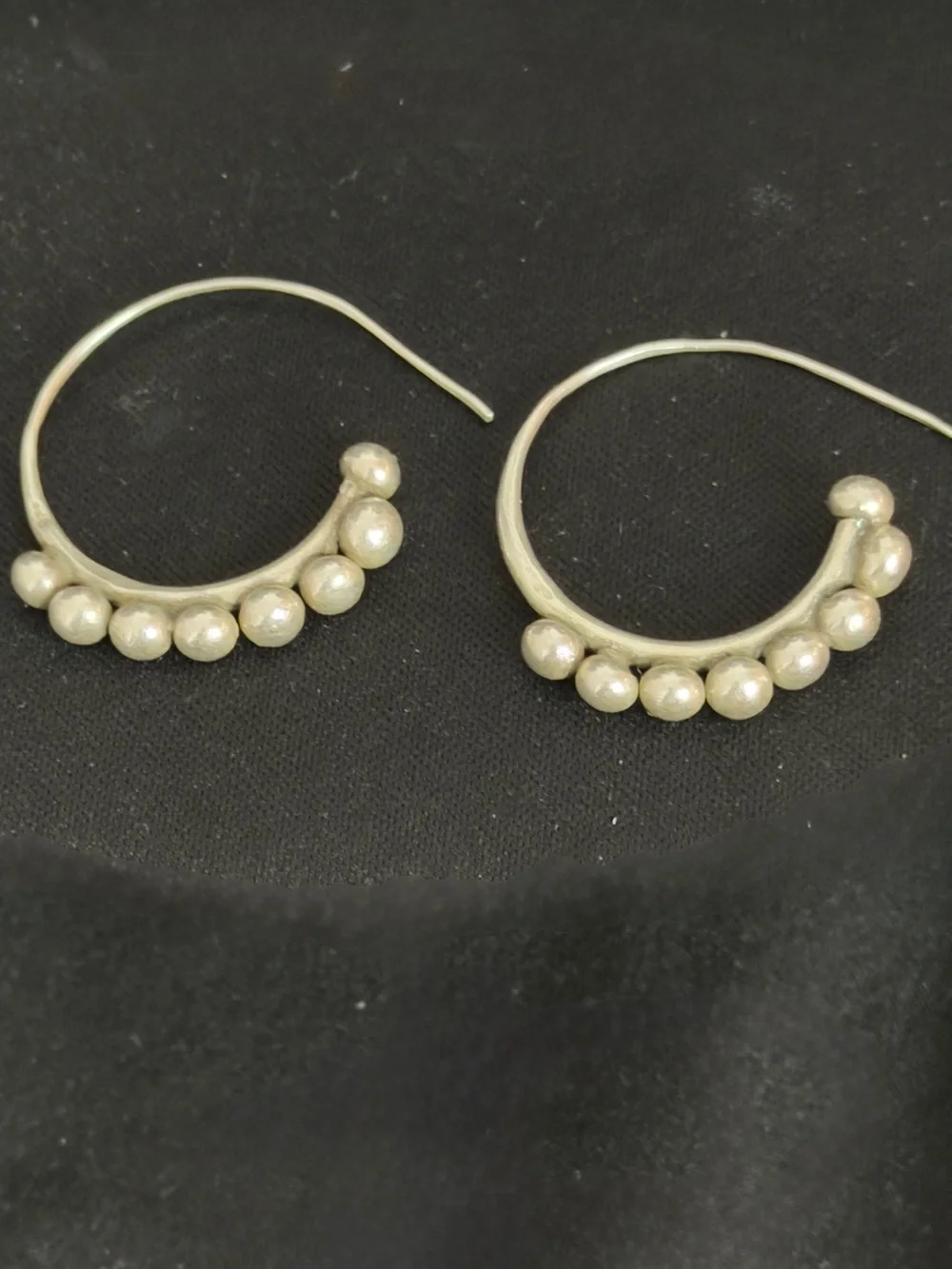 Sterling Silver Granulation Beaded Open Hoop Earrings